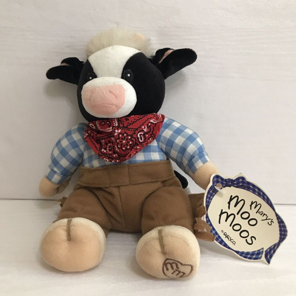 Mary’s moo moos Enesco cow in cowboy outfit plush 1998. Stuffed Toy Beanie 10".